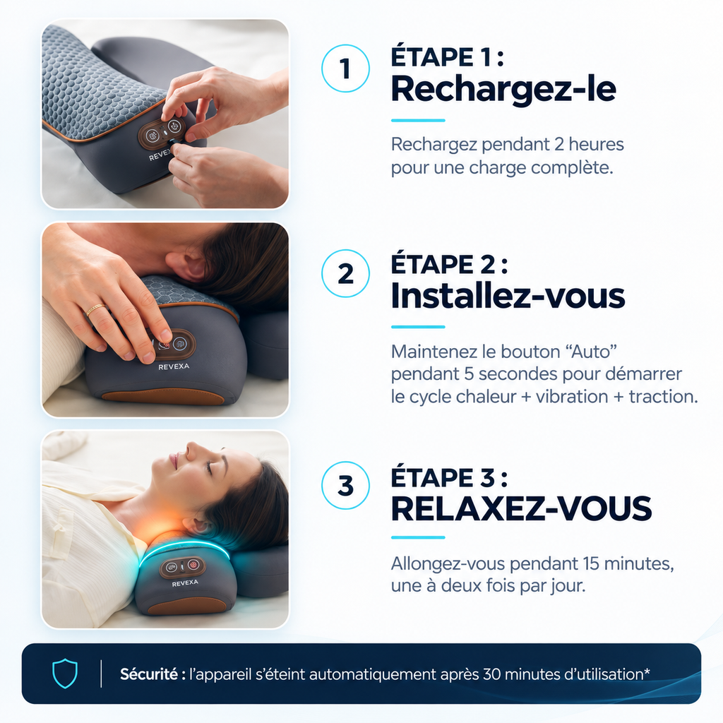 REVEXA™ Coussin Cervical 3-en-1 – Chaleur, Massage Vibrant & Traction
